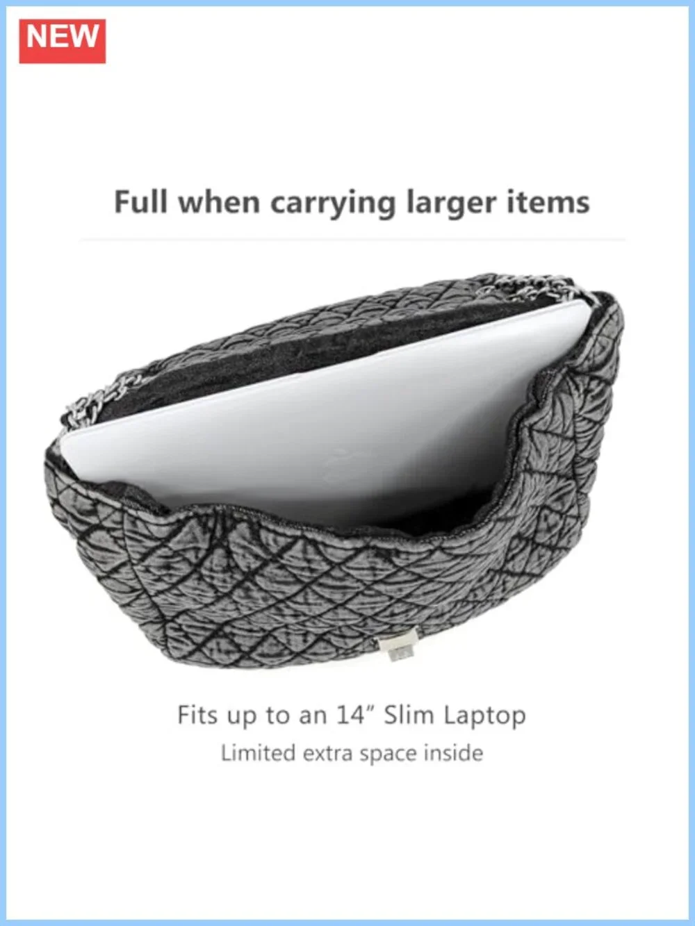 Quilted Washed Denim Hobo Bag with Chain Straps - Large